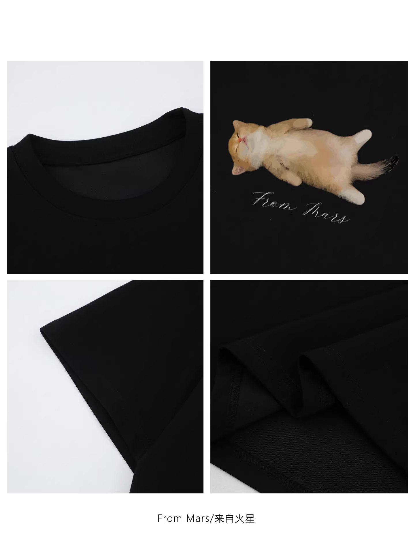 Từ sao Hỏa Áo thun in hình chú mèo ngộ nghĩnh hài hước Retro High Street Phong cách Mỹ Áo thun ngắn tay dáng rộng thời trang mùa hè và vui nhộn