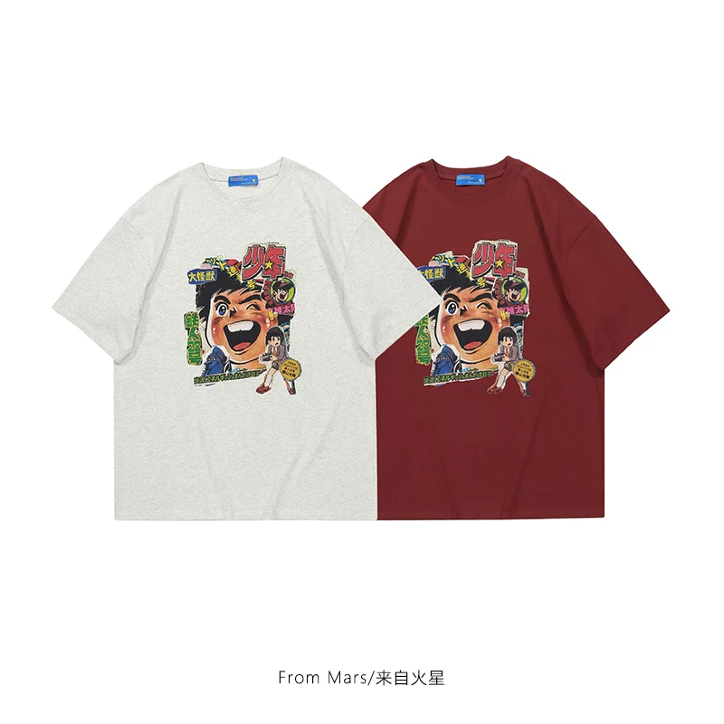 Từ sao Hỏa Baseball Boy Nhân vật hoạt hình Nhật Bản Áo thun in hình Unisex Ins tay ngắn cổ tròn dáng rộng