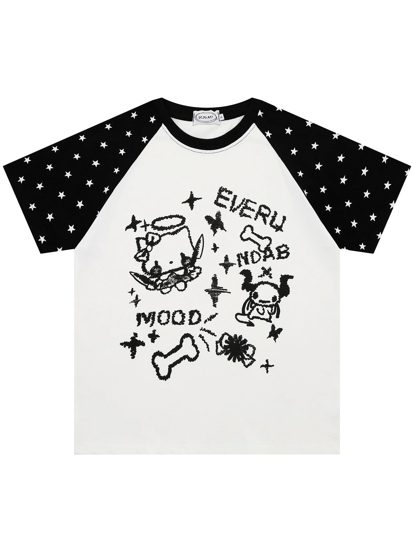 From Mars Graffiti Stars Áo thun ngắn tay kiểu Mỹ cổ điển Thiết kế dáng rộng Áo thun giảm béo ngọt ngào Unisex
