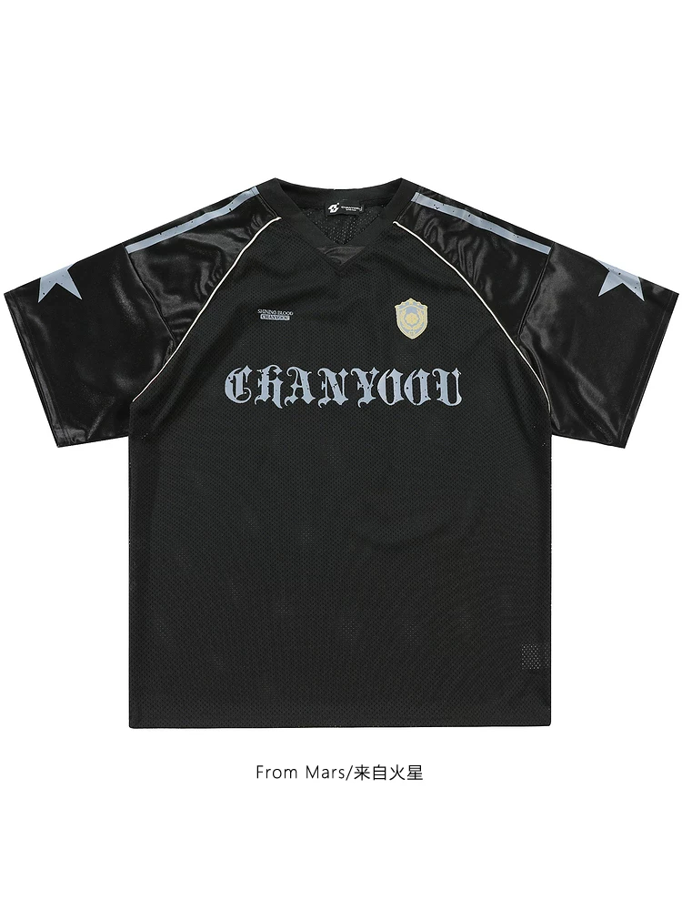 Từ sao Hỏa Áo thun ngắn tay kiểu dáng thể thao phong cách Mỹ yêu thích của bạn Raglan Patchwork Vintage Loose New dành cho mùa hè
