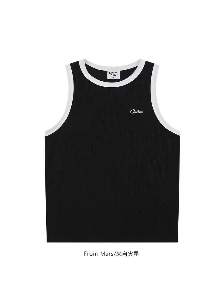 Từ sao Hỏa, hãy giữ miệng kín. Áo ba lỗ thêu chữ nhỏ theo phong cách Nhật Bản, không tay, giản dị, áo vest rộng rãi.