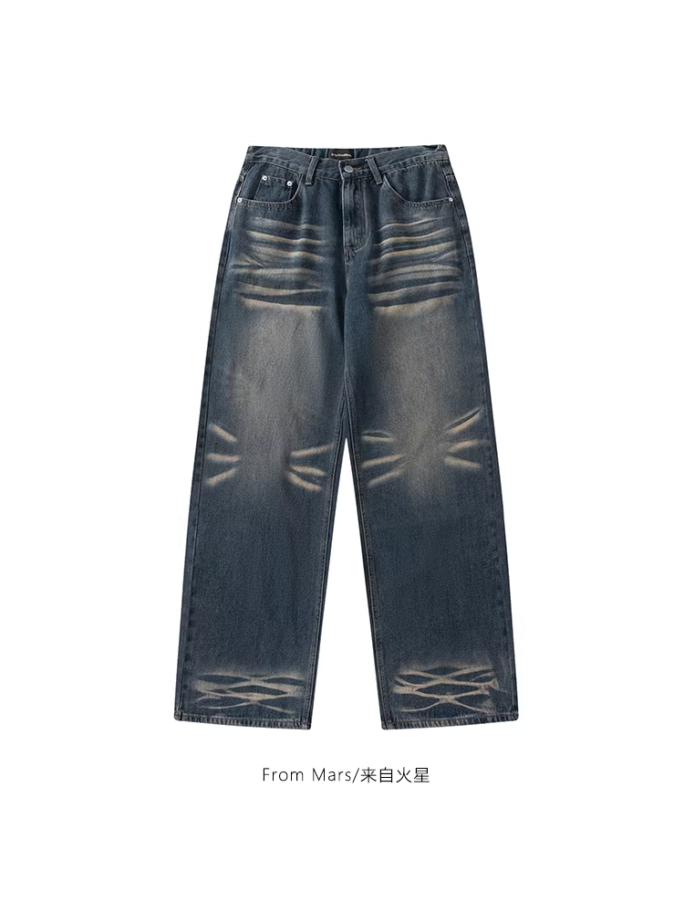 Quần jean ống rộng dáng thẳng phong cách Hong Kong, chất liệu washed vintage, kiểu dáng rộng rãi, thoải mái, size lớn