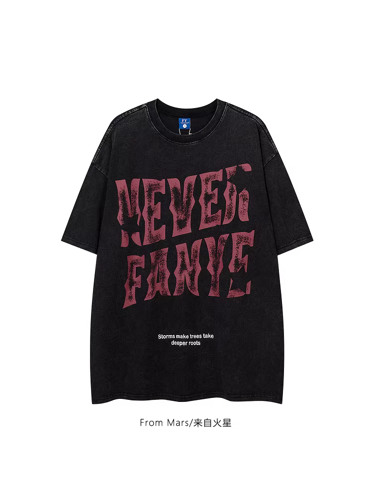 From Mars Change the Time Áo thun ngắn tay dáng rộng in chữ kiểu Mỹ dành cho cặp đôi