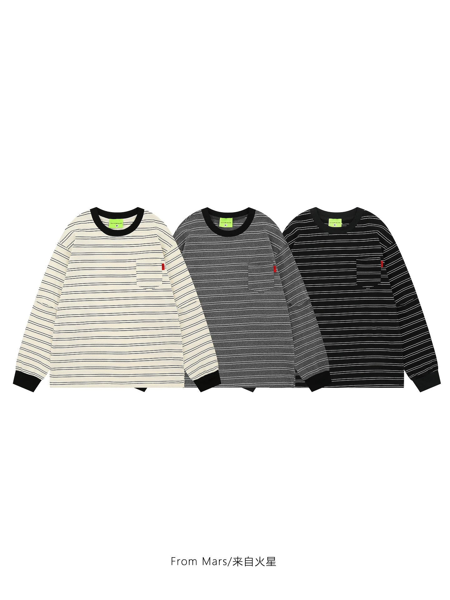 Áo thun dài tay sọc hoài cổ từ sao Hỏa, kiểu dáng rộng rãi, unisex, hợp thời trang, áo nỉ cổ điển phối màu retro bf