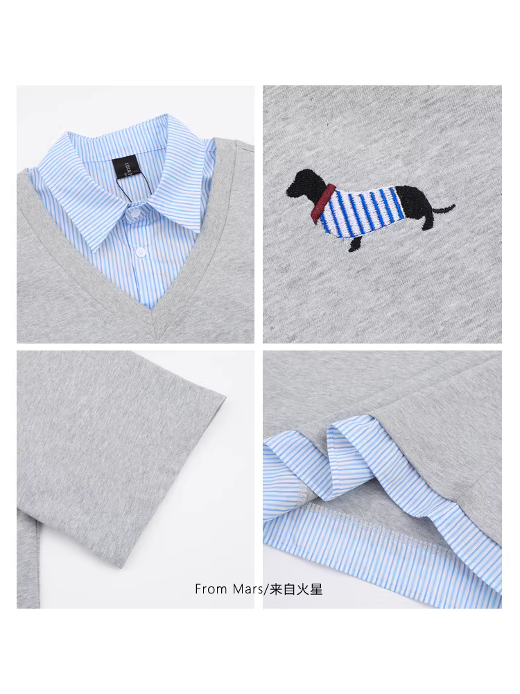 From Mars Walking Puppy Phong cách Harajuku Mùa hè chắp vá sọc cổ áo polo tay ngắn giản dị Unisex đa năng
