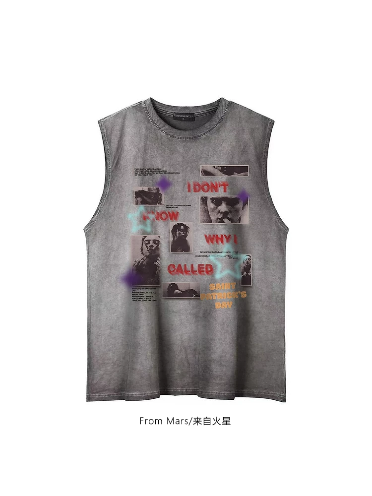 Từ sao Hỏa, hãy cho biết tại sao? Phong cách đường phố Mỹ, hip-hop cá tính, dáng rộng, áo ba lỗ cổ điển không tay cho mùa hè, phong cách BF.