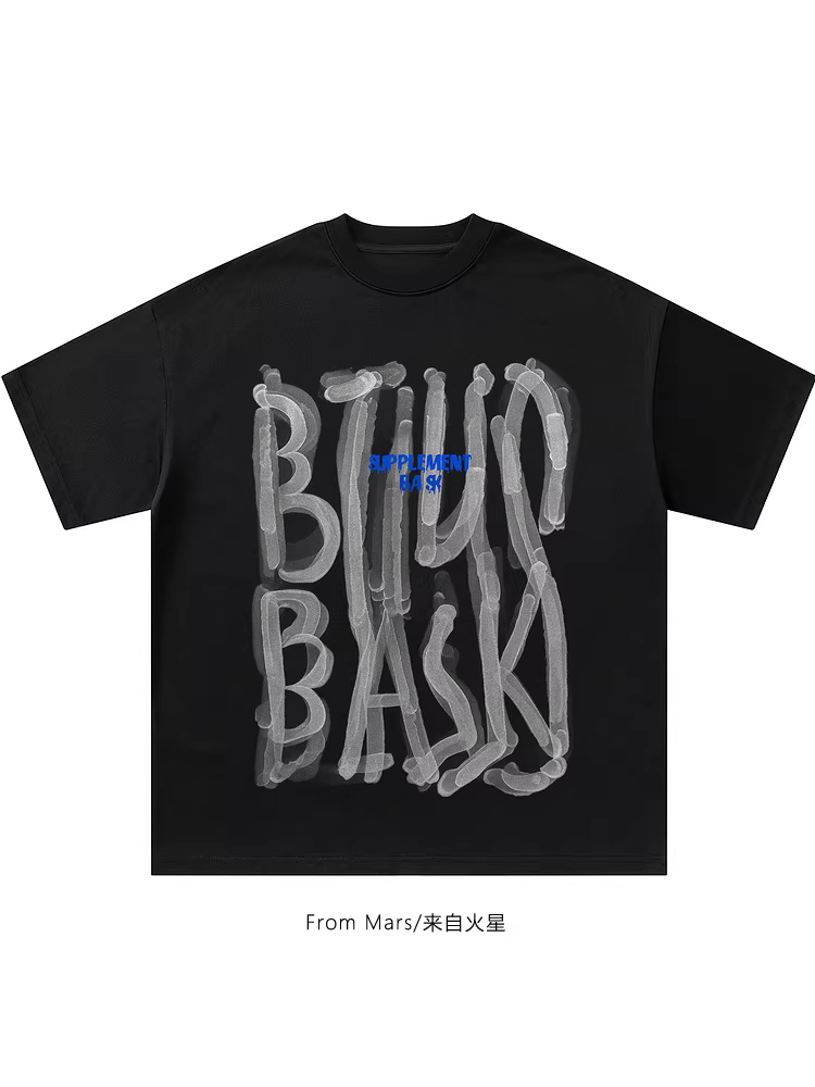 From Mars Summer Letter Graffiti Sweet Cool Ins Style Áo thun cổ tròn thông thường Unisex dáng rộng đa năng Áo thun ngắn tay dành cho các cặp đôi