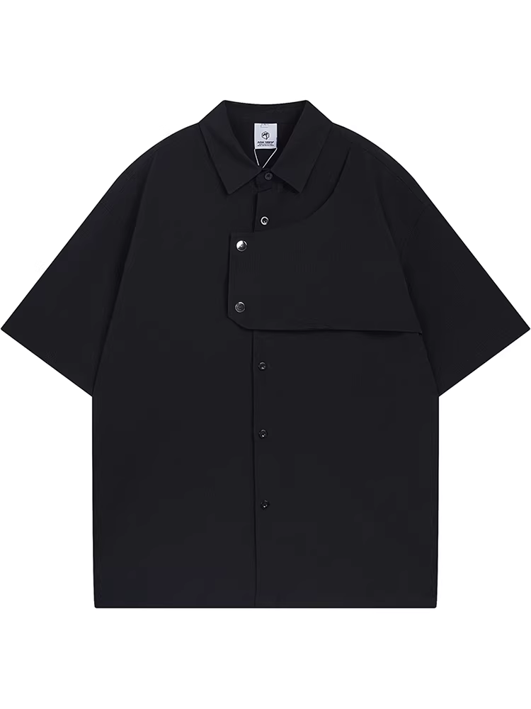 Từ Sao Hỏa Áo sơ mi ngắn tay kiểu Nhật Bản tự đóng cửa kiểu dáng không đều, kiểu dáng rộng, màu trơn, trang phục công sở, xu hướng dành cho cặp đôi
