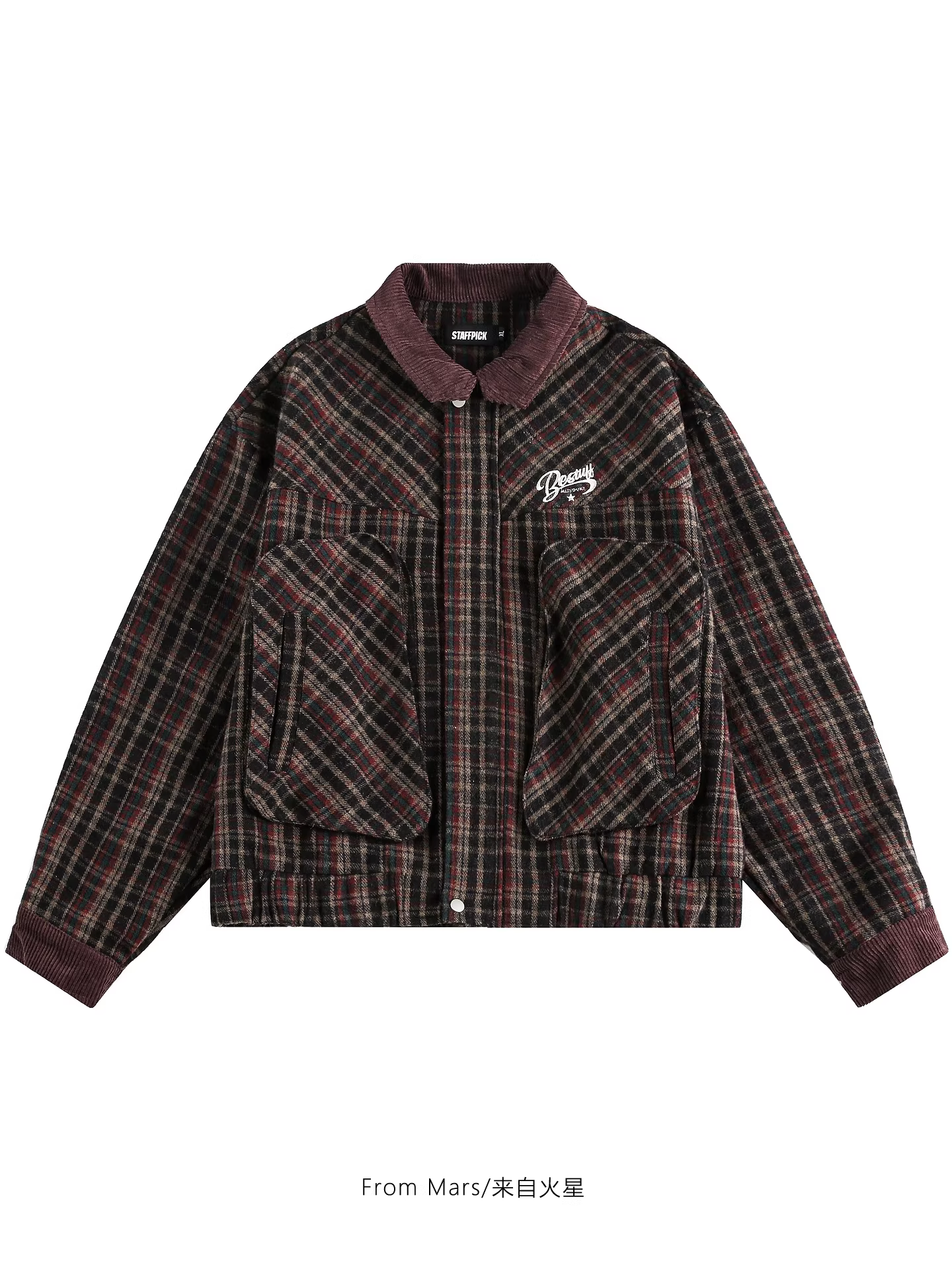 Từ sao Hỏa, hãy cứ thẳng thắn tỏ tình. Phong cách lười biếng, túi lớn, áo khoác kẻ sọc rộng rãi, thương hiệu thời trang dành cho nam và nữ.