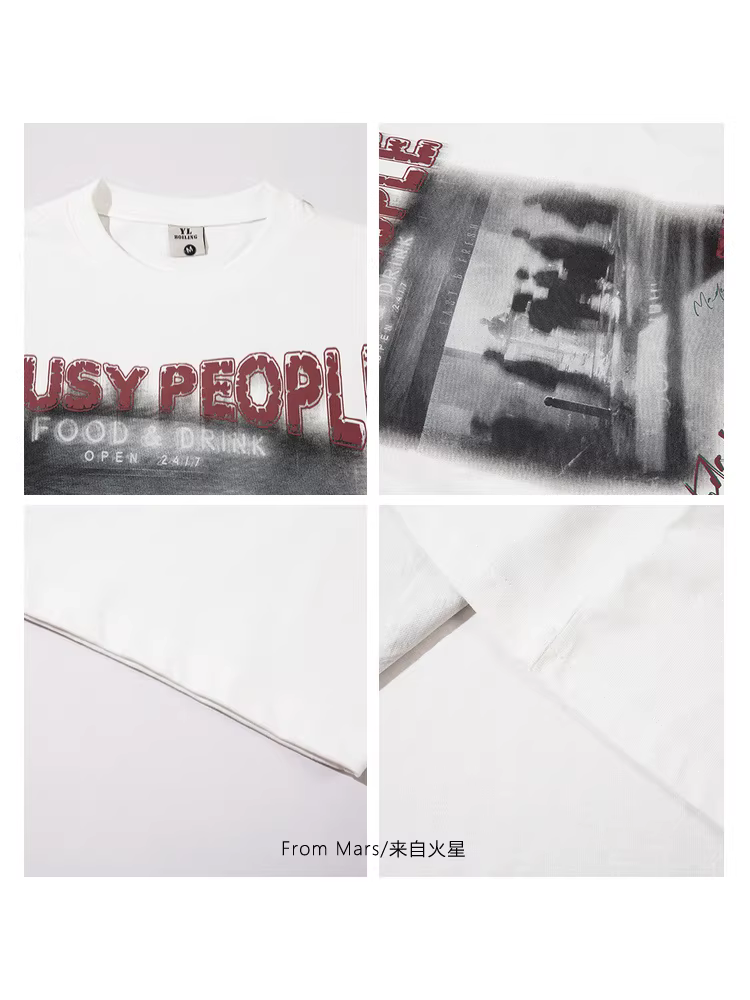 Từ Mars Street Photography Cuộc sống hàng ngày Phong cách đường phố Hip-Hop châu Âu và Mỹ In hình nhân vật Áo thun ngắn tay dáng rộng thường ngày bf