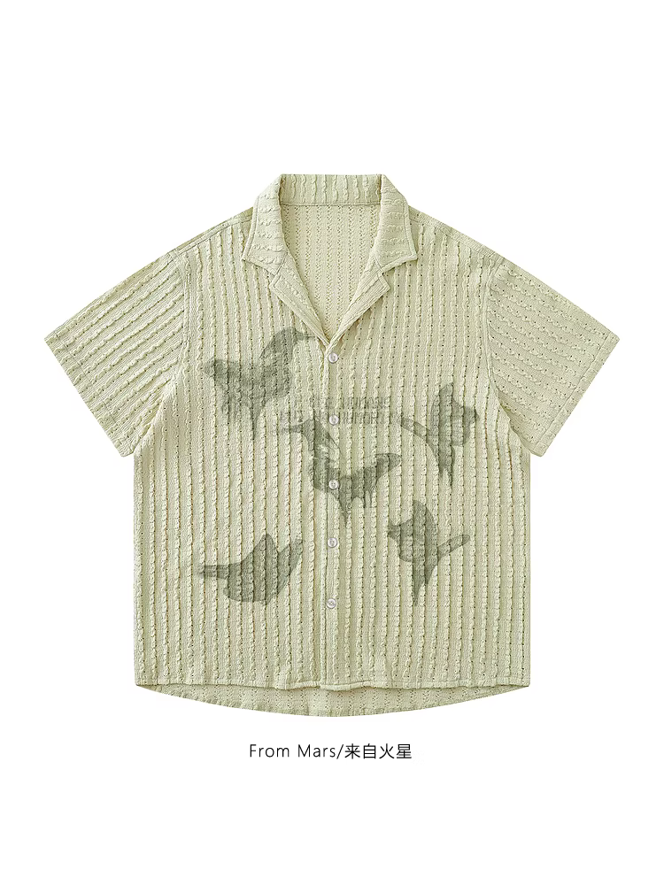 From Mars Butterfly Appearance Retro Casual Áo sơ mi cổ Cuba in hình ngộ nghĩnh Áo sơ mi tay ngắn dáng rộng BF