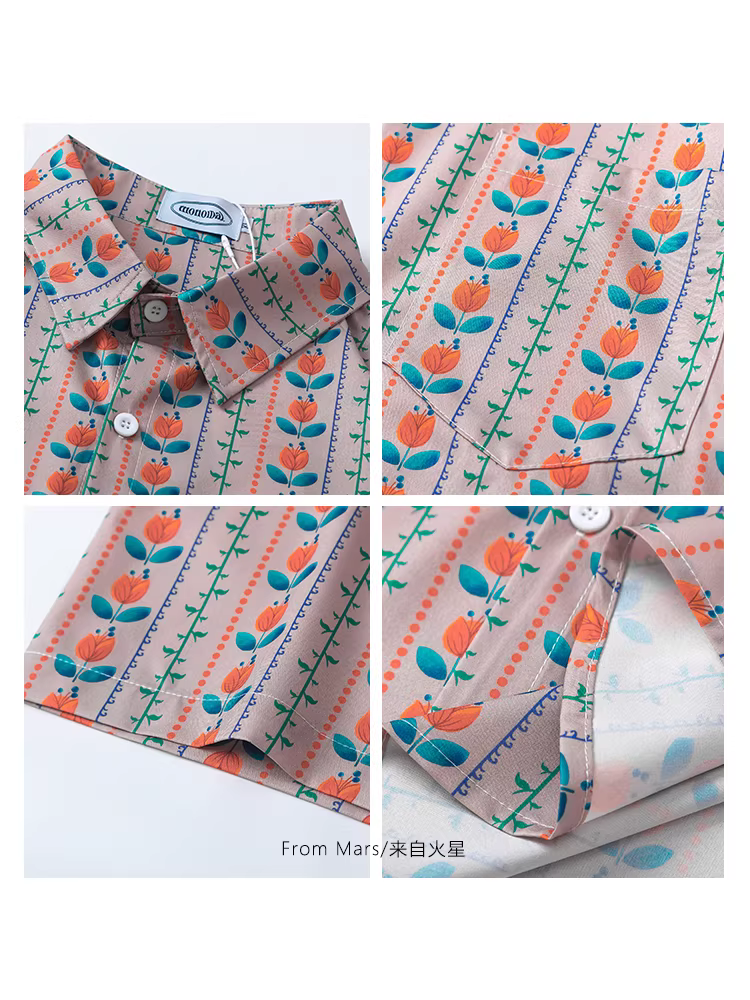 From Mars Never Met Before Áo sơ mi ngắn tay in họa tiết hoa cổ điển Áo sơ mi ngắn tay dáng rộng thông thường Unisex Áo sơ mi đa năng