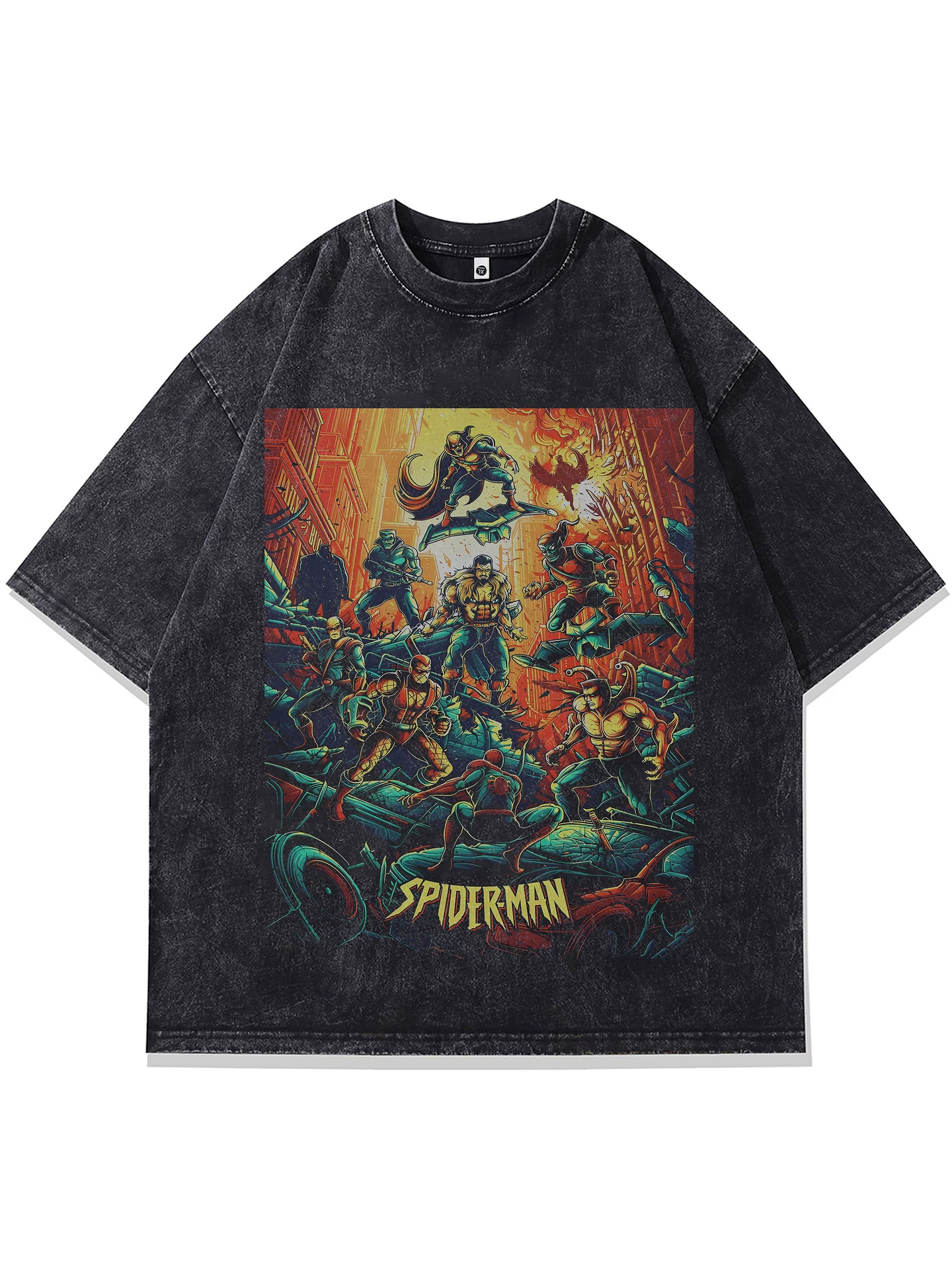 From Mars Blood War Four Directions Retro Unisex High Street Niche Print Áo thun ngắn tay dáng rộng đa năng hợp thời trang