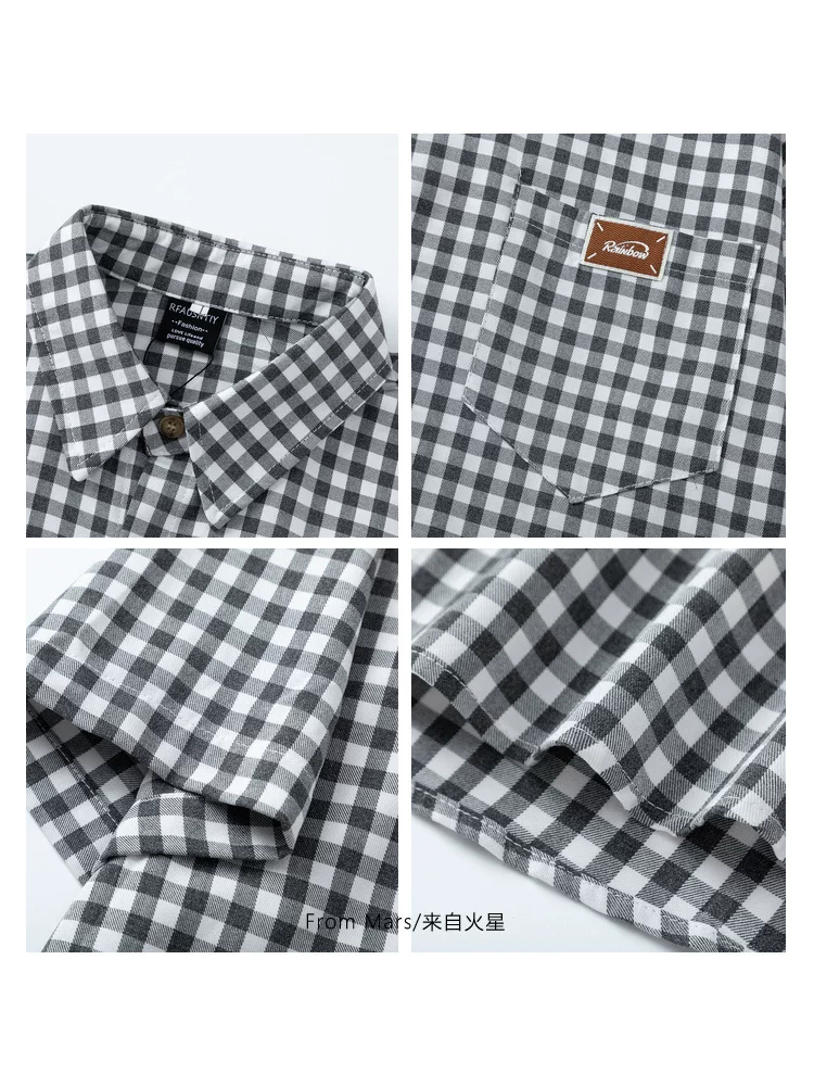Từ sao Hỏa Thiết kế cổ áo kẻ sọc Summer Niche Áo sơ mi ngắn tay dáng rộng thông thường Xu hướng