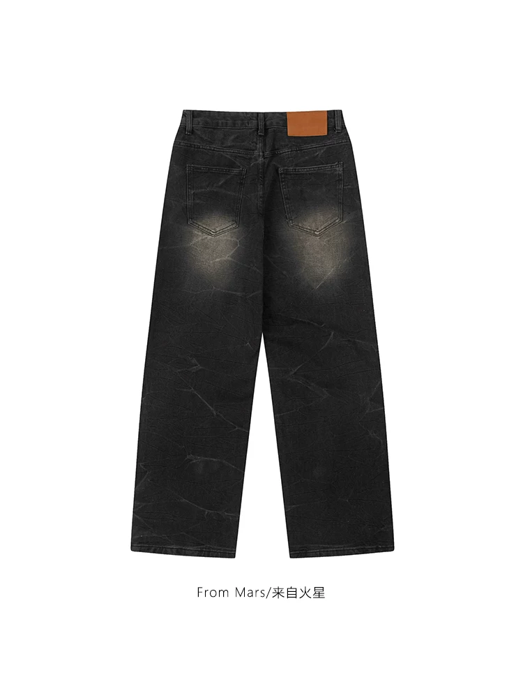 Quần jean ống rộng kiểu dáng độc đáo của Mars, thiết kế cũ kỹ, giặt mài, dáng rộng, ống thẳng, đa năng, phong cách thường ngày