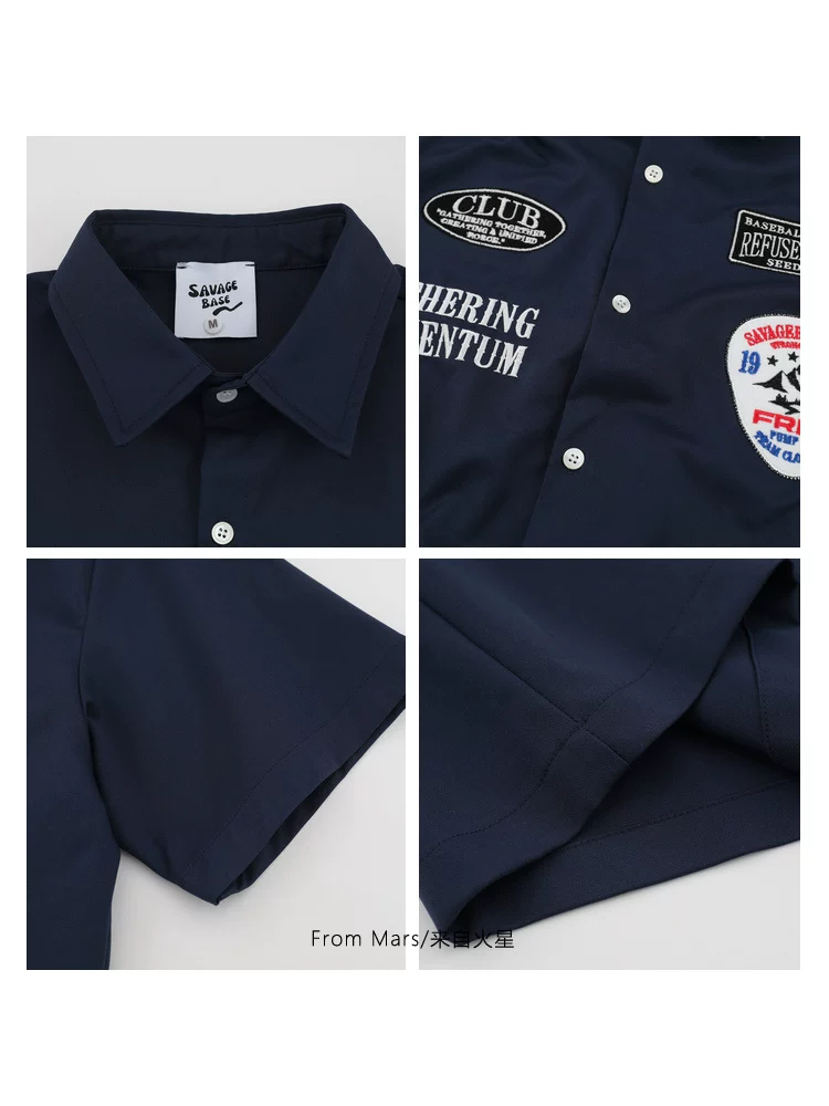 From Mars Casual Diary Phong cách Mỹ Áo sơ mi có huy hiệu xu hướng quốc gia Áo sơ mi thông thường đa năng Cặp đôi Retro Unisex