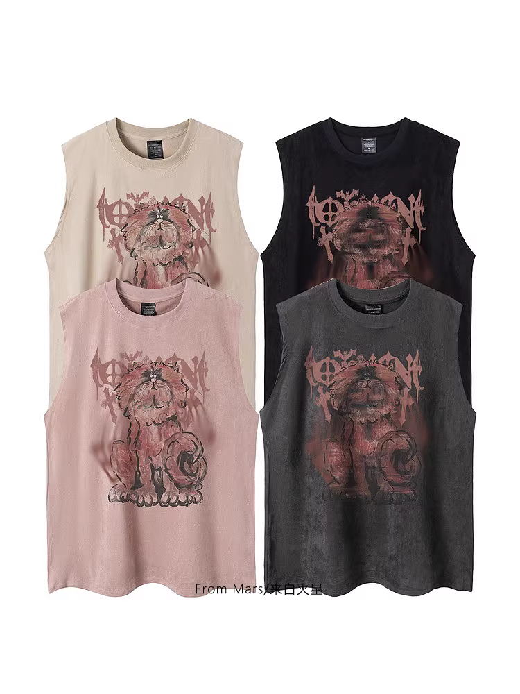 Từ sao Hỏa, khám phá sự thật đằng sau nó: Áo vest không tay dáng rộng in họa tiết cổ điển kiểu Mỹ.