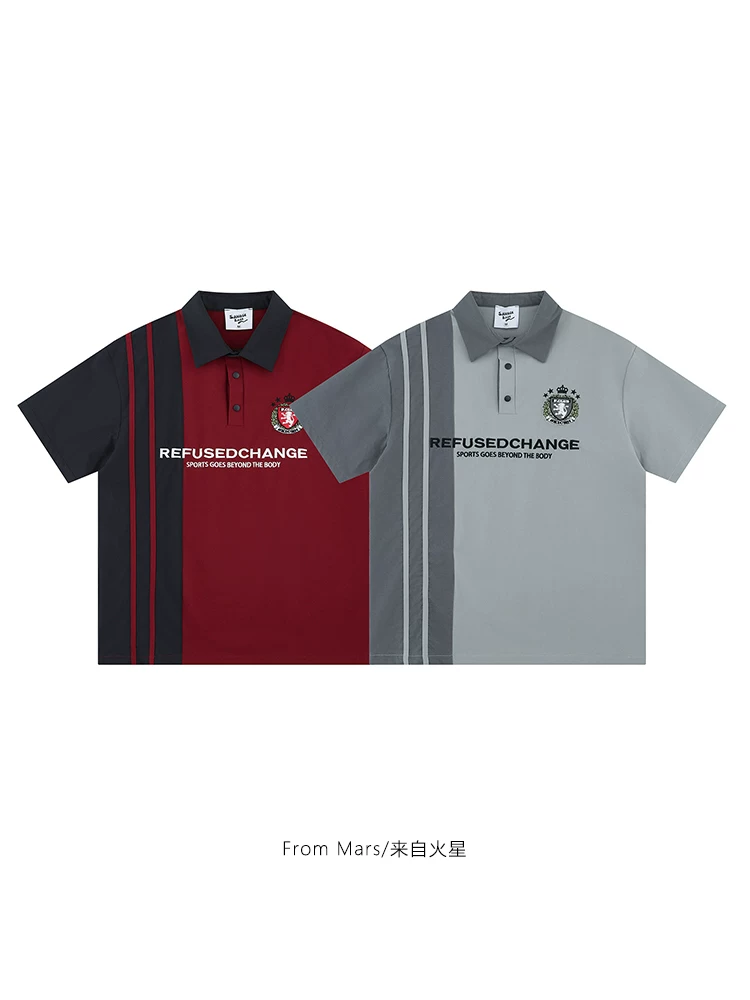 Từ sao Hỏa Một cảm giác trang nhã Áo polo phối màu theo phong cách Mỹ có chữ in màu sắc phối hợp kiểu preppy áo polo dáng rộng dành cho cặp đôi