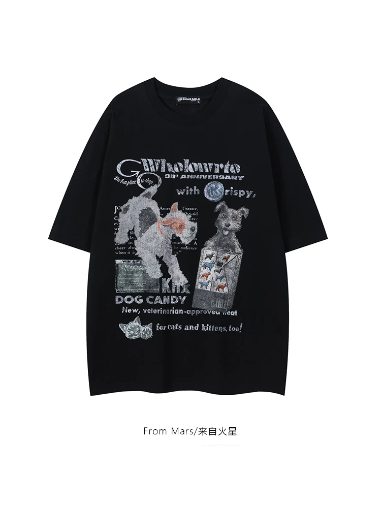 Áo thun ngắn tay unisex đa năng có họa tiết graffiti vẽ tay phim hoạt hình Nhật Bản từ Mars Puppy