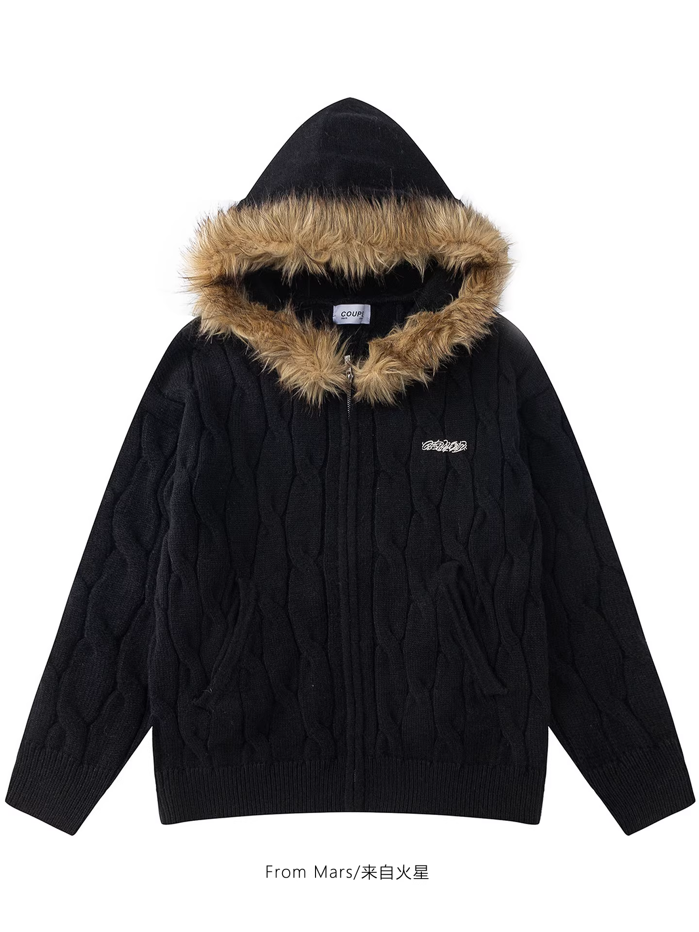 Từ sao Hỏa, tất cả đều có điều gì đó để mong đợi. Thiết kế cổ áo lông thú theo phong cách retro mới, áo len cardigan dệt kim rộng rãi dành cho nam và nữ.