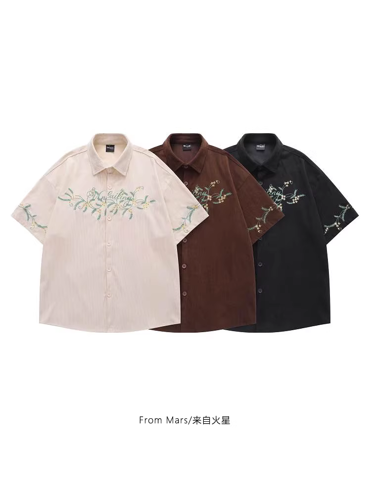 From Mars Floral Summer Light Xu hướng quốc gia Retro Floral Vine thêu mùa hè Áo sơ mi ngắn tay đa năng mới rộng rãi