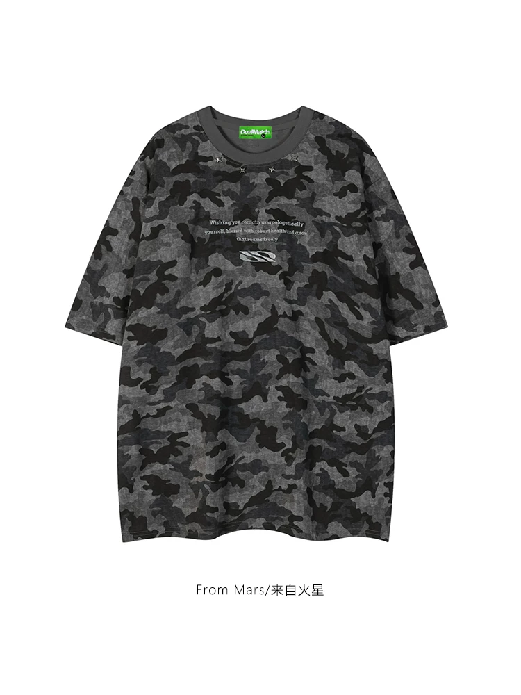 From Mars Free Flowing Summer Camouflage Print Áo thun ngắn tay dáng rộng đa năng in họa tiết mùa hè dành cho cặp đôi BF
