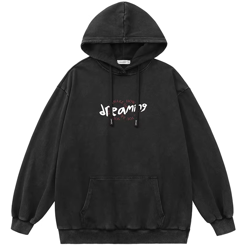 Từ sao Hỏa Khói màu máu Phong cách tối màu hợp thời trang Áo hoodie in chữ mờ dáng rộng giản dị Ins