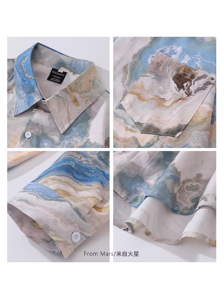 Từ sao Hỏa, bạn đang mong đợi bao nhiêu niềm vui? Áo sơ mi thiết kế in họa tiết cổ điển của thương hiệu thời thượng, áo sơ mi dài tay thoải mái và giản dị BF.