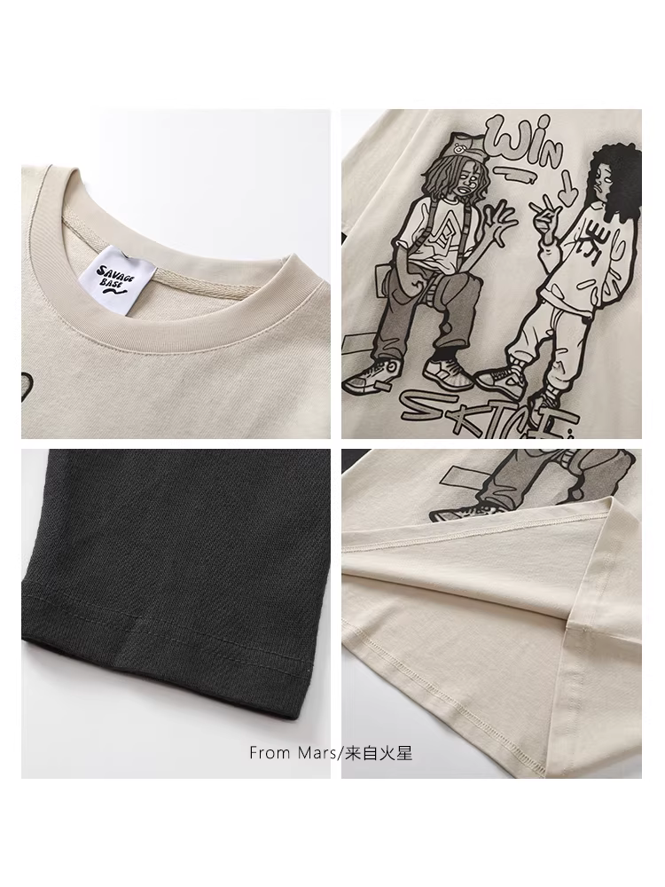 Từ sao Hỏa, nó đang cố gắng truyền tải điều gì? Áo thun in hình nhân vật hoạt hình thương hiệu thời thượng, áo thun dài tay giả hai mảnh dáng rộng.