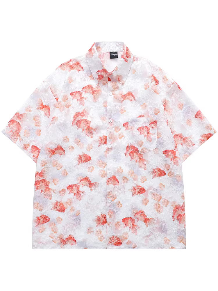 Từ sao Hỏa Chờ đợi hoàng hôn vào buổi tối Áo sơ mi ngắn tay in hình cá vàng phong cách retro giản dị dành cho mùa hè