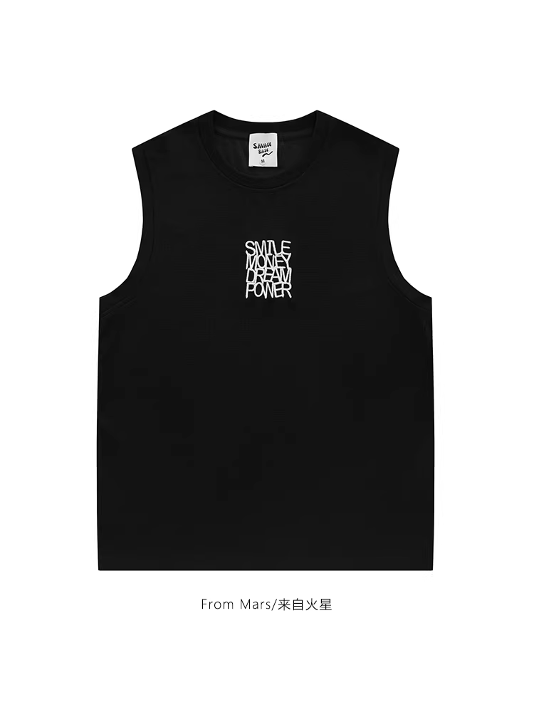 Từ sao Hỏa, mọi thứ đều ổn. Áo vest không tay thêu đơn giản kiểu Mỹ, áo cổ tròn, áo thun đôi.