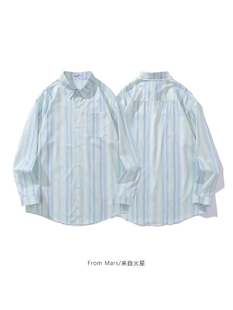 From Mars Face Your Inner Self Áo sơ mi dài tay có cổ sọc hợp thời trang Nhật Bản Trang phục cặp đôi độc đáo