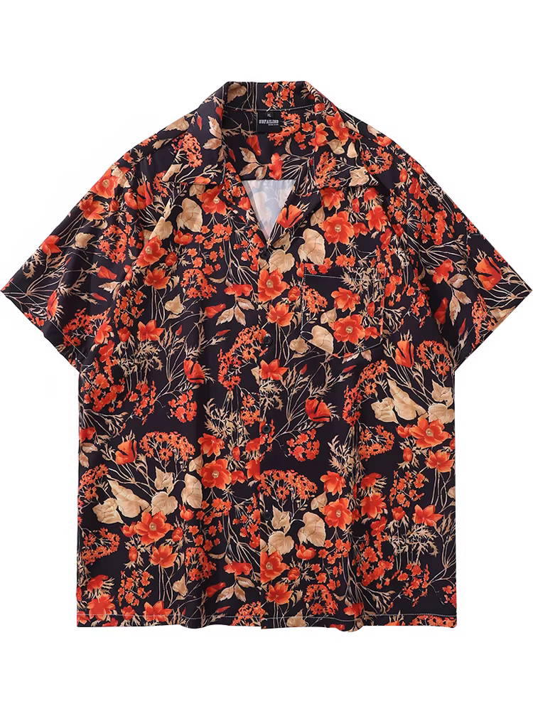 Từ sao Hỏa Màu sắc mùa thu rất dễ chịu, áo sơ mi ngắn tay in họa tiết hoa phong cách cổ điển Hồng Kông, kiểu dáng rộng rãi, thời trang đường phố giản dị
