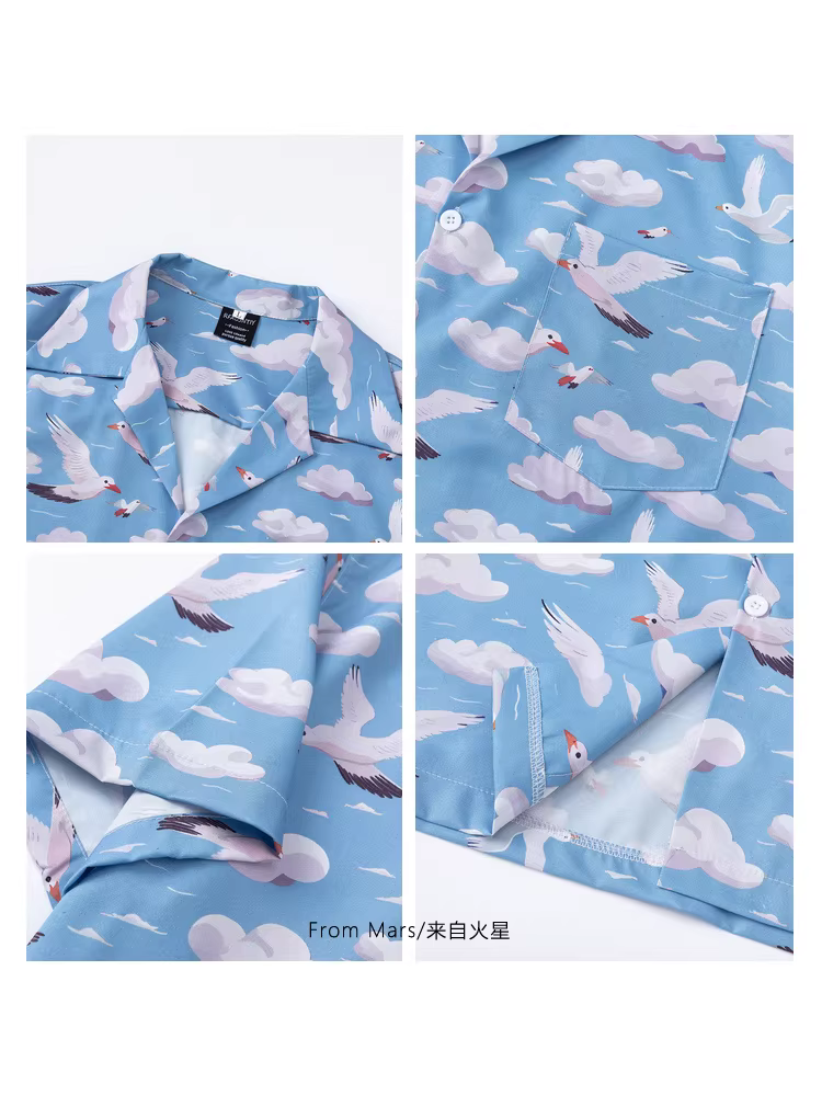 Từ sao Hỏa, áo sơ mi ngắn tay cổ Cuba dáng rộng, kiểu cổ điển, in hình đám mây dành cho các cặp đôi.