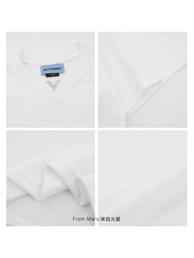 Từ Mars tạo ra một không gian trống, thiết kế đơn giản màu trơn, phong cách đường phố unisex, áo thun ngắn tay rộng rãi đa năng cho mùa hè.
