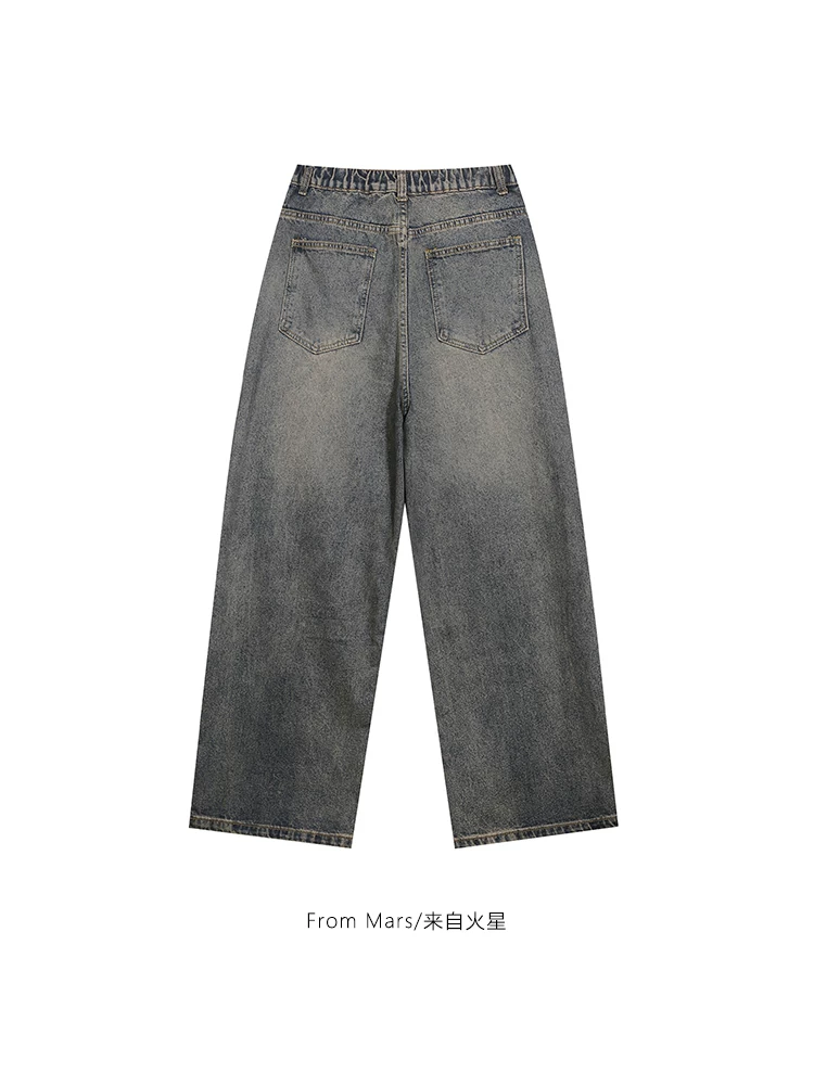 Từ sao Hỏa bắt đầu hành trình của bạn Quần jean ống thẳng đa năng kiểu Mỹ cổ điển, phai màu, rộng rãi, đa năng
