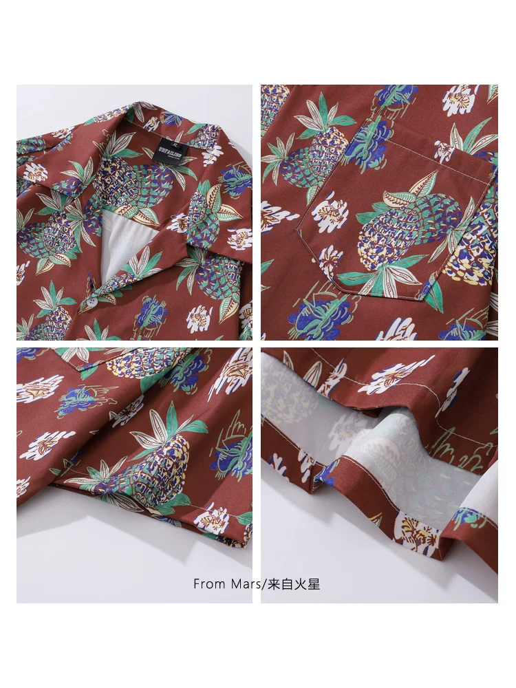 From Mars Large Pineapple Phong cách đường phố Hồng Kông Thời trang giản dị cổ điển Áo sơ mi tay ngắn dáng rộng cổ điển kiểu Cuba