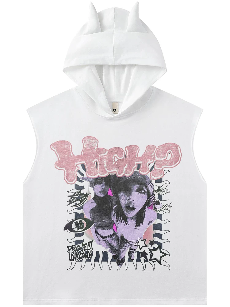 Áo vest không tay có mũ trùm đầu in hình nhân vật hip-hop hợp thời trang theo chủ đề tháng 6 từ sao Hỏa dành cho các cặp đôi