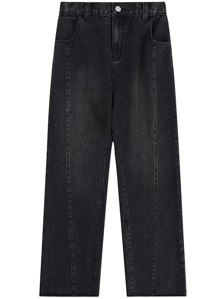 Quần ống rộng thẳng kiểu vintage phong cách Hồng Kông, chất liệu washed, phong cách đường phố, dáng rộng, thoải mái, chất liệu jean.
