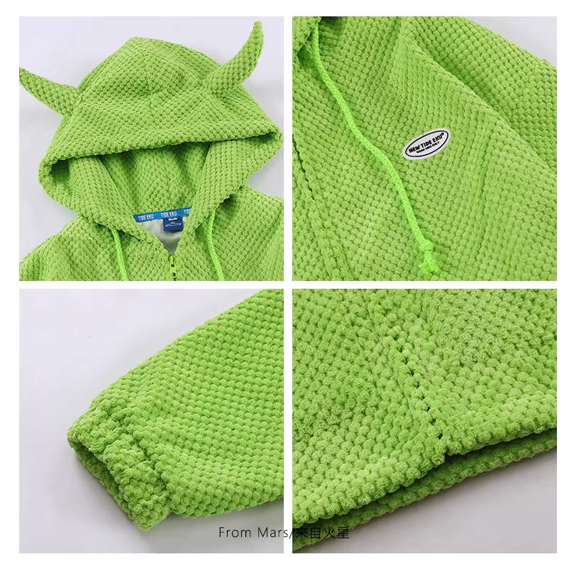 From Mars Fun Devil Horns Thiết kế thương hiệu hợp thời trang Kết cấu bánh quế Áo khoác cotton có họa tiết dành cho cặp đôi dành cho nam và nữ, phong cách thoải mái