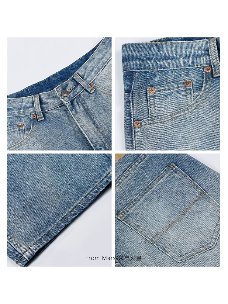Từ sao Hỏa, thờ ơ đối với mọi thứ, quần denim dáng thẳng unisex phong cách retro thời thượng, rộng rãi, đa năng