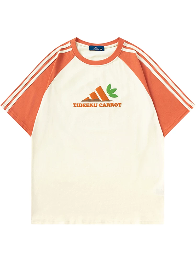 Từ sao Hỏa, áo thun ngắn tay kiểu raglan phối màu ba sọc kiểu Hồng Kông, kiểu dáng rộng rãi, unisex