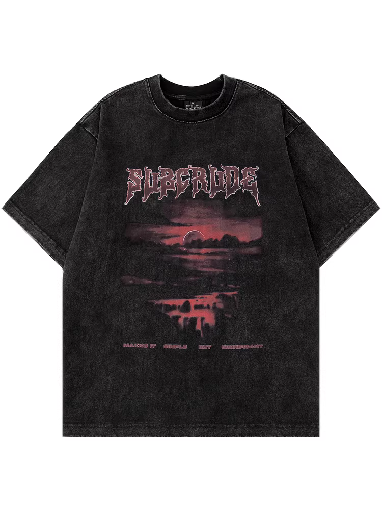 Từ sao Hỏa, thời xưa không bị lãng quên, thương hiệu thời thượng quốc gia, đường phố nhộn nhịp, in hình hoàng hôn, áo thun ngắn tay dáng rộng giản dị dành cho các cặp đôi