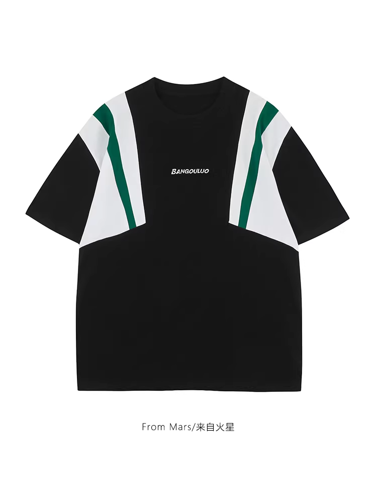 From Mars Don't Give the Answer Áo thun ngắn tay màu sắc tương phản kiểu dáng rộng rãi đa năng Unisex