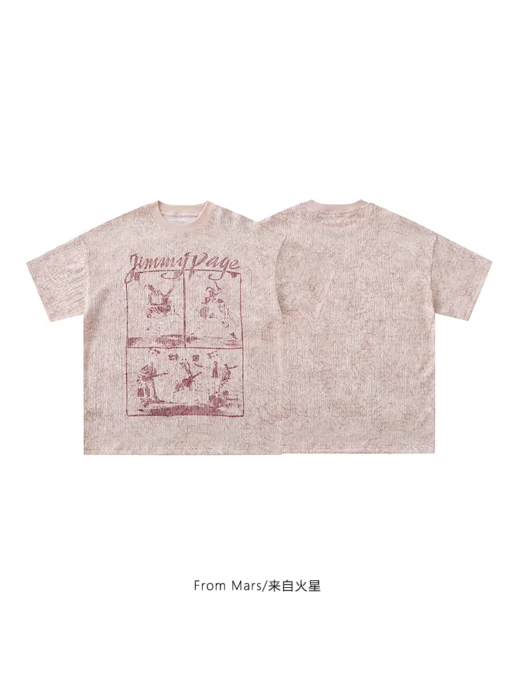 Từ sao Hỏa không còn đề cập đến phong cách retro in hình cá tính cổ tròn mùa hè áo thun ngắn tay dáng rộng unisex hợp thời trang
