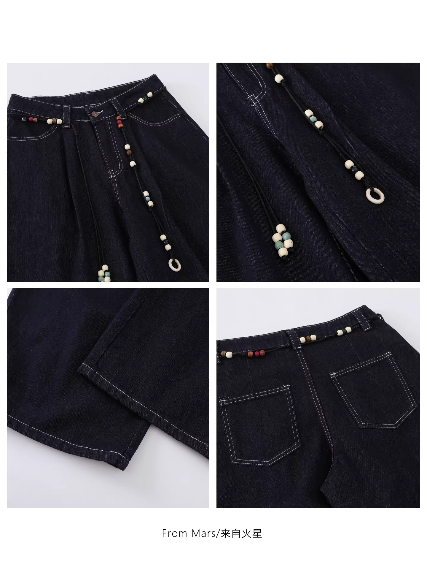 Từ sao Hỏa Lá mùa thu rụng Thiết kế cổ điển kiểu Mỹ Quần Scimitar dáng rộng Quần denim ống rộng thông thường