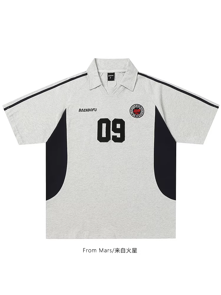 Từ sao Hỏa, toát ra sức sống, áo thun ngắn tay phối màu tương phản theo phong cách retro giản dị, áo sơ mi POLO rộng rãi dành cho nam và nữ