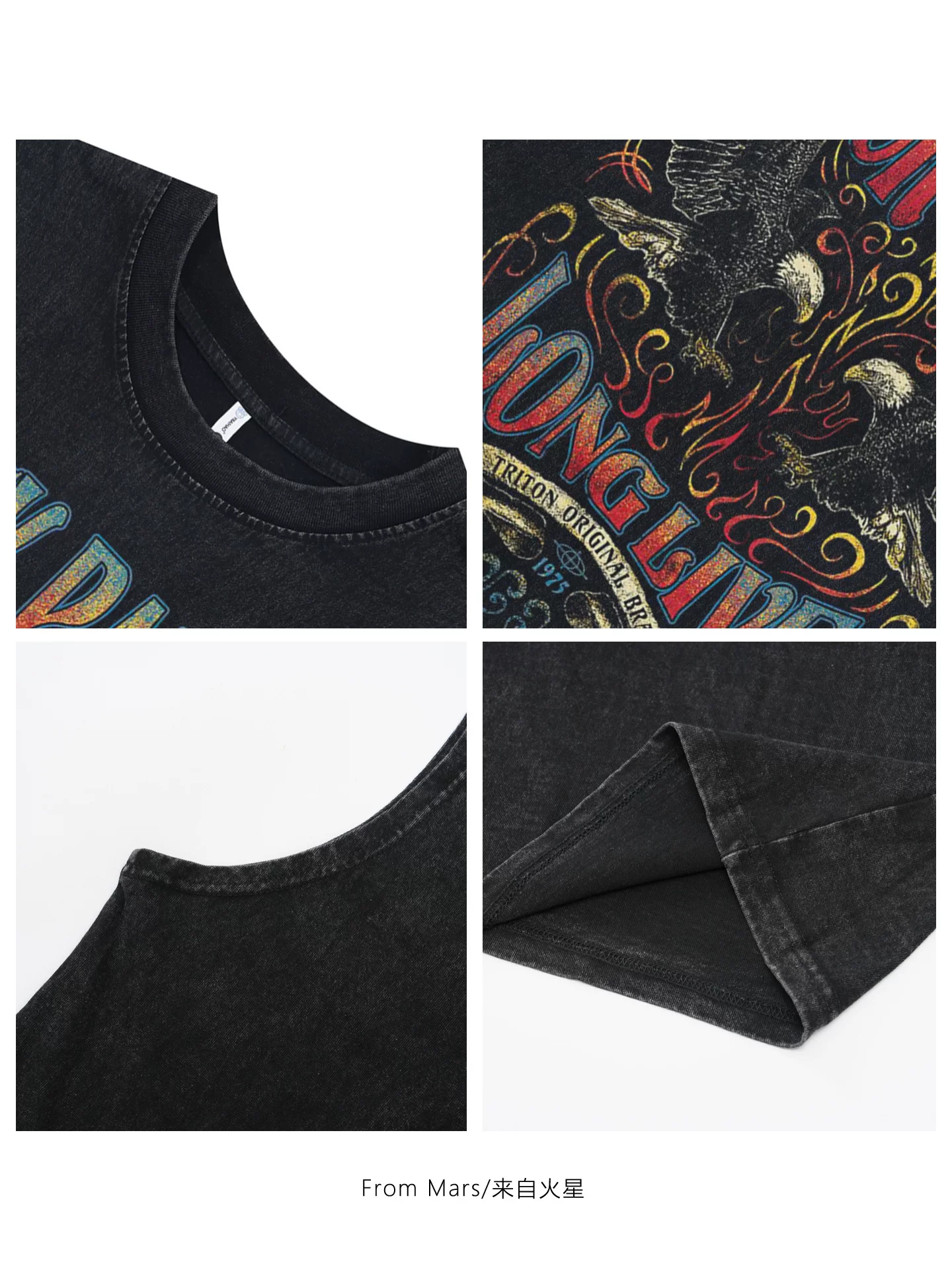 Từ sao Hỏa Áo thun đen đường phố cao cấp mùa hè của Jessica Unisex Mùa hè mát mẻ dáng rộng giản dị BF