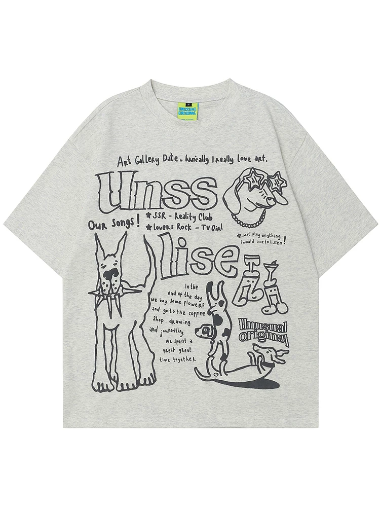 From Mars Sunshine Puppy Graffiti Animal Print Lazy Style Couple Loose Casual Short Sleeve T-Shirt Mùa hè