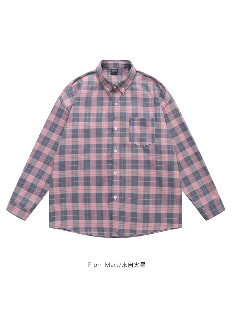 From Mars No Ifs No Buts Áo sơ mi kẻ sọc cổ điển kiểu Mỹ hợp thời trang Áo sơ mi dài tay dáng rộng thông thường